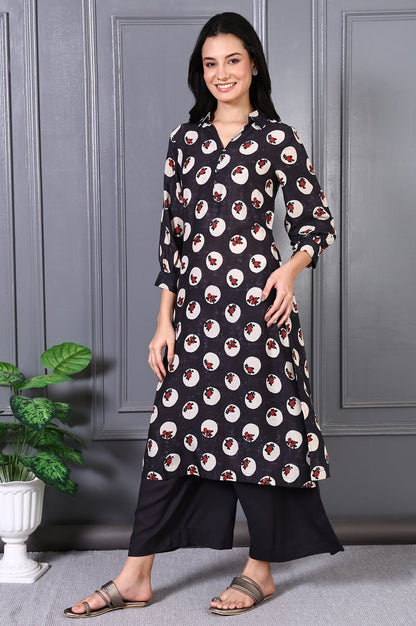Grey Floral Printed Modal A-line Kurta and Pants Set