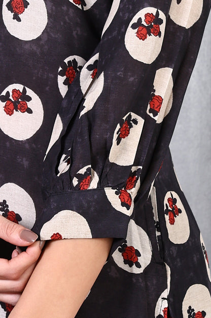 Grey Floral Printed Modal A-line Kurta and Pants Set