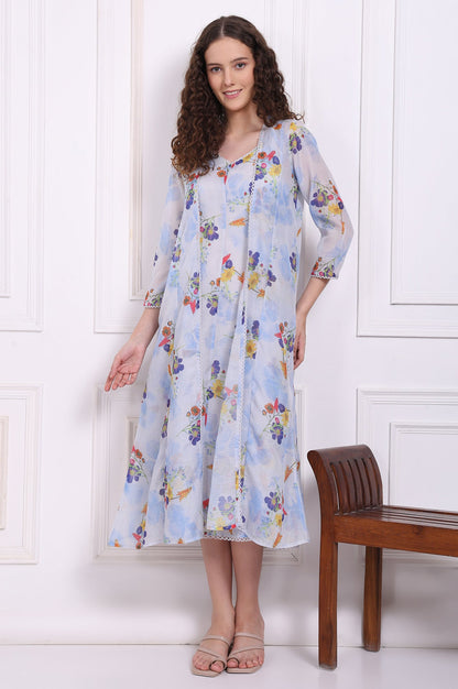 Light Blue Floral Printed Kota Spaghetti Dress and Jacket Set