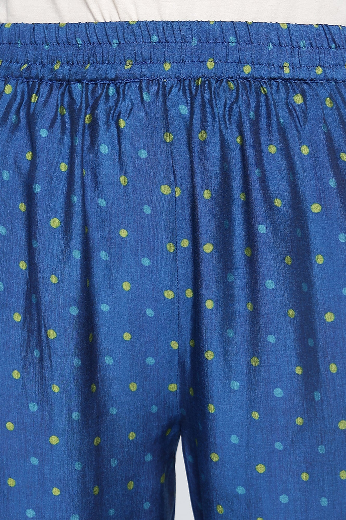 Tropical Blue Printed Crepe Flared Kurta, Straight Pant and Dupatta Set