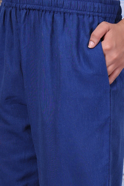 Blue Floral Printed Beads Rayon Flax Straight Kurta And Straight Pant Set