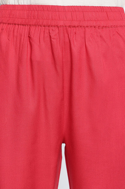 Red Embroidered Printed Organza Straight Kurta, Straight Pant and Dupatta Set