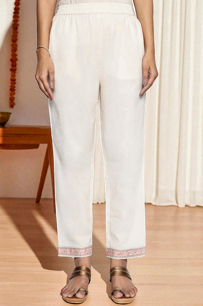 Seashell White Printed Pure Cotton Flared Kurta, Straight Pant and Dupatta Set