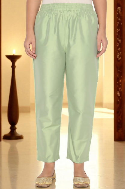 Mint Green Printed Jacquard A-line Kurta, Straight Pant and Dupatta Set