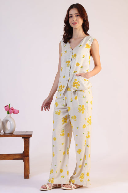 Floral Printed Rayon Top &amp; Parallel Pant Co-Ord Set