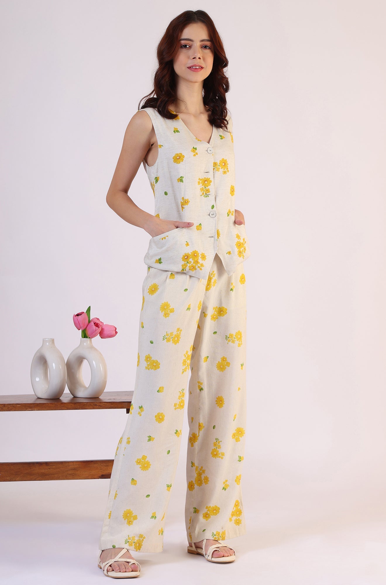 Floral Printed Rayon Top &amp; Parallel Pant Co-Ord Set