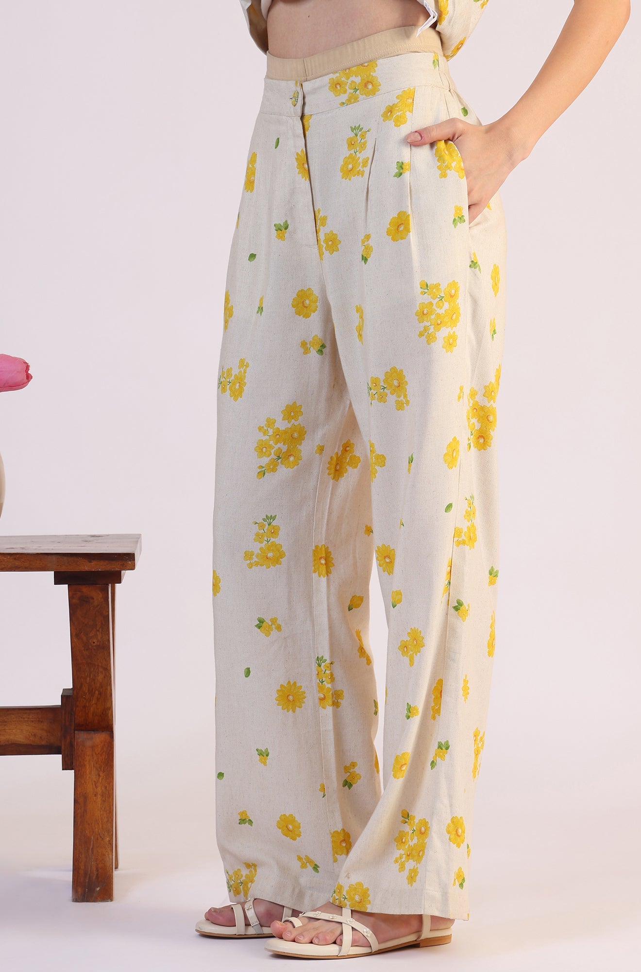 Floral Printed Rayon Top &amp; Parallel Pant Co-Ord Set